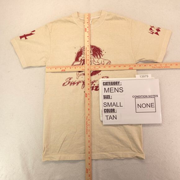 Stranger Things Surfer Bros Pizza Crew Neck Graphic T Shirt Mens Size S Tan - Picture 5 of 9